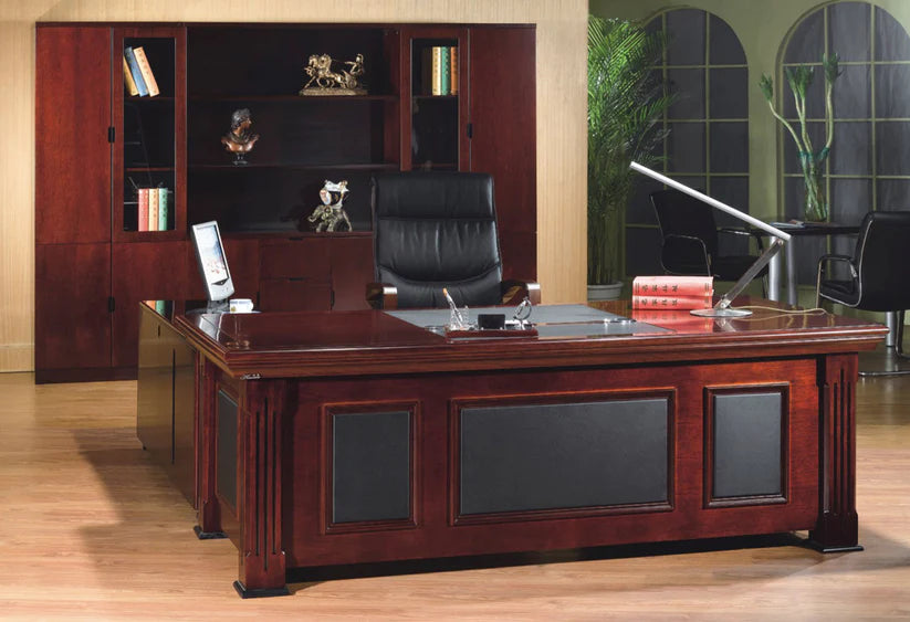 Mahogany Executive Desk With Leather Detailing - With Pedestal and Return - 2000mm or 2200mm - 2233