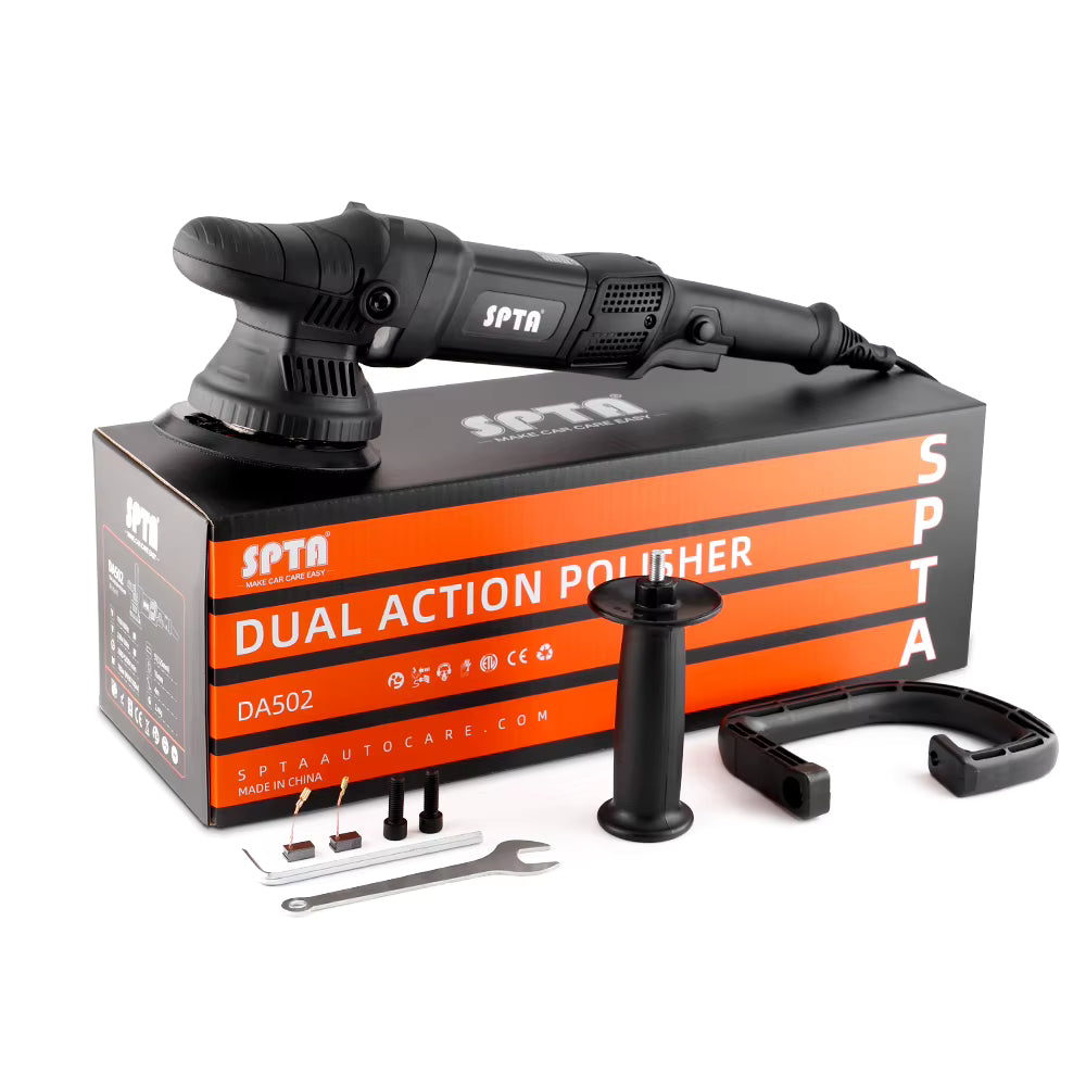 SPTA 5 Inch 780W Dual Action Car Polisher Auto Orbit 15mm Polishing Machine with Sponge Pads Accessories for Vehicle Buffing