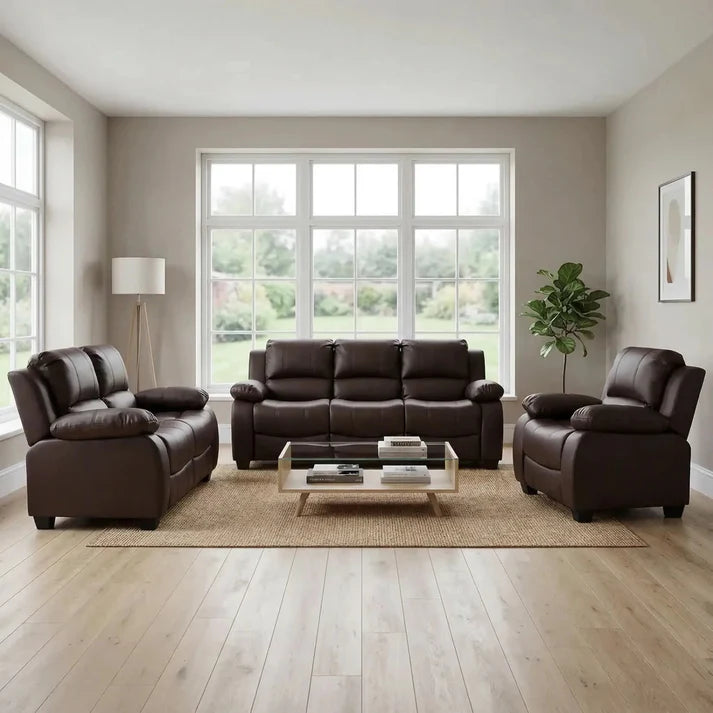 Valerie Brown Leather Modern 3+2+1 Seater Sofa Set
