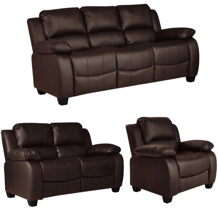 Valerie Brown Leather Modern 3+2+1 Seater Sofa Set