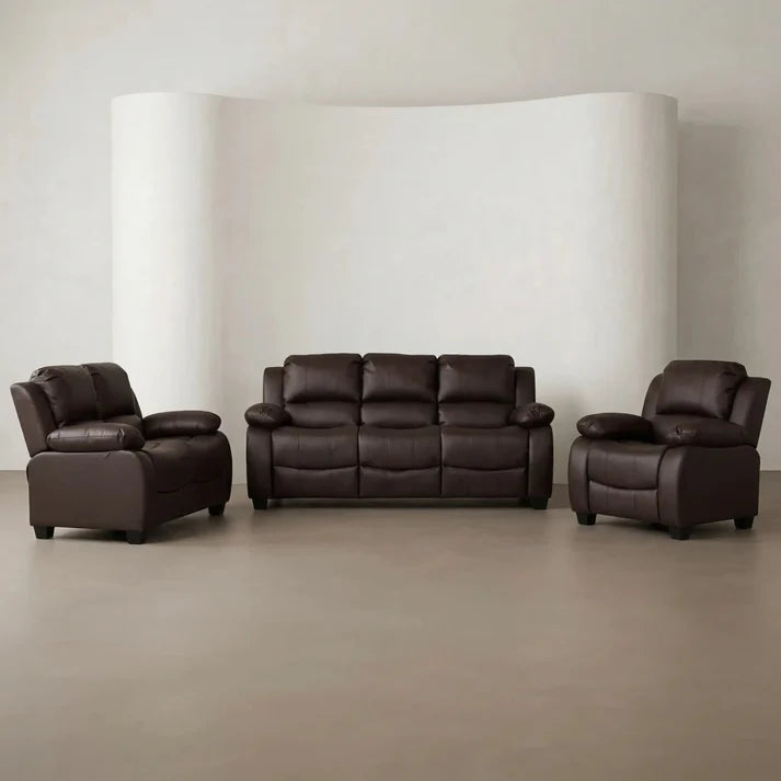 Valerie Brown Leather Modern 3+2+1 Seater Sofa Set